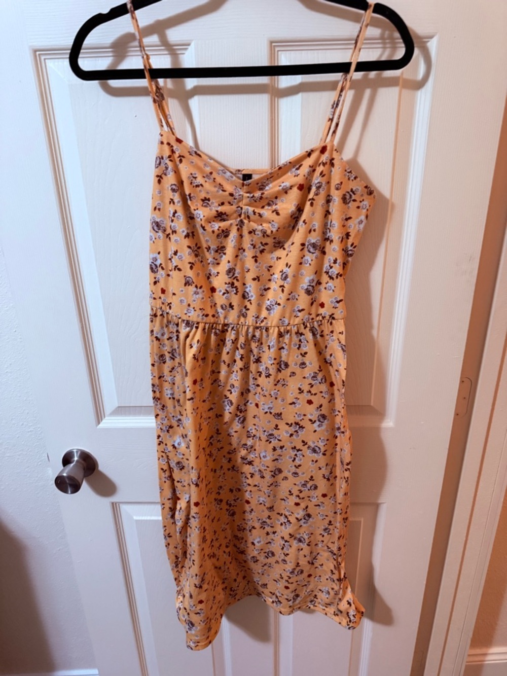 Women’s Yellow Floral Midi Dress with Spaghetti Straps